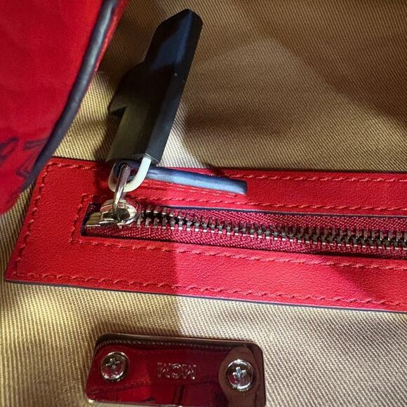 MCM Red Monogram Satchel Bag - Picture 6 of 6
